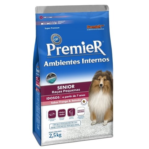 Ração Premier Cães Senior Ambientes Internos Sabor Frango e Salmão - comprar online