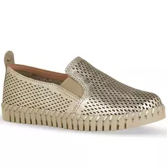 Sapato Twister Couro Metalizado Roma Dourado