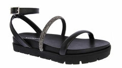Sandália Via Marte Flatform Tratorada Tira Pedraria Preto 23-1720