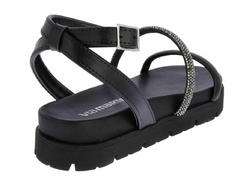 Sandália Via Marte Flatform Tratorada Tira Pedraria Preto 23-1720 - comprar online