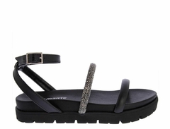 Sandália Via Marte Flatform Tratorada Tira Pedraria Preto 23-1720 na internet
