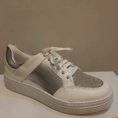 Tênis Napa Cali C/Sarja Branco /Camurca Atenas Mini C/Sarja Marfim /Metallic C/Sarja June Shoes