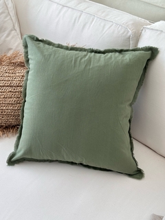 ALMOHADÓN TUSOR FLECOS Verde Seco - tienda online