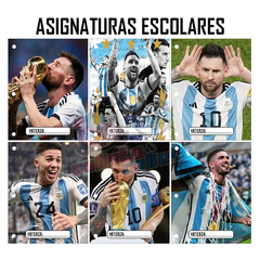 Pack 6u. Separadores Materias - Caratulas Escolares - Messi Selección Argentina Campeón Mundial