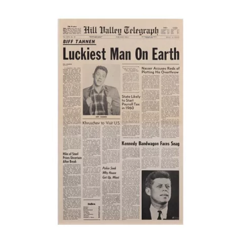 Diario Hill Valley Telegraph Biff Tanen - "Luckiest Man on Earth" Volver al Futuro