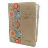Biblia, piel flores crema con canto floral, letra grande