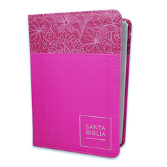 Biblia Compacta 10 puntos RV1960 imit piel flores fucsia, c planteado