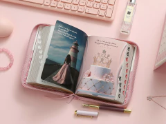 Biblia quinceañera con caja de regalo, piel rosado dorado con índice en internet