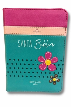 Biblia Primor Fucsia Rosa Turquesa con flores, RVR 1960