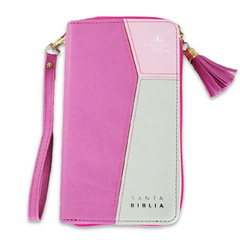 Biblia Chequera Rosa, Fucsia Gris Cierre Indice