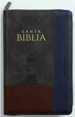 Biblia Letra Grande con Cierre e Índice Imitación Piel - Marrón / Gris / Azul, RVR60