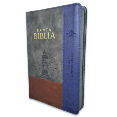 Biblia Letra Grande con Cierre e Índice Imitación Piel - Marrón / Gris / Azul, RVR60 - El Maestro Tejedor