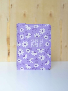 Biblia Compacta Lila Floral canto lavanda Cierre RVR 1960