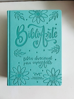 Imagen de Biblia Devocional Arte turquesa con canto plateado de estrellas RVR 1960