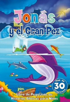 Jonás y el gran pez, libro de pegatinas históricas bíblicas para niños.