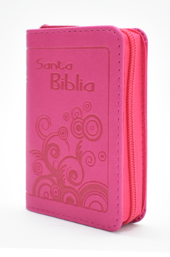 Biblia mini Fucsia con cierre y canto plateado RVR 1960