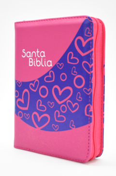 Santa Biblia Rosada Con Corazones.