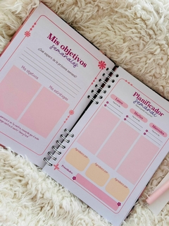 Mi agenda personal, planificadora Rosa con flores