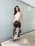 Vestido Feminino em Malha Viscolycra Premium Emília Floral Areia/Preto