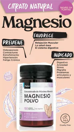 Citrato De Magnesio polvo apto vegano natier formación de huesos 150gr en internet