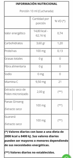 Polen Plus + Ginseng + Guaraná + Vitamina C Sistema inmune Natier 125ml - comprar online