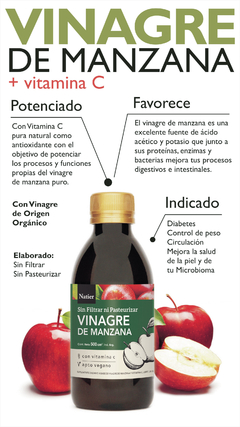 Pack X2 Vinagre de Sidra de Manzana + Vitamina C Saciedad Natier 500ml en internet