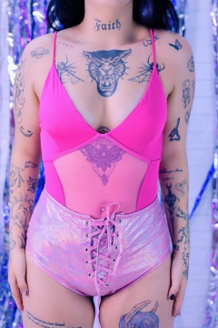 Body pink recortes w/ transparência na internet