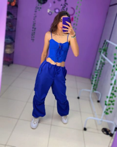 Calça parachutes cordão tactel azul