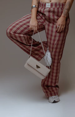 Calça xadrez mini label los angeles xadrez bege com vinho - comprar online