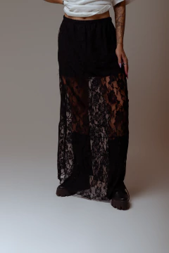 Saia midi renda boho chic preto - loja online