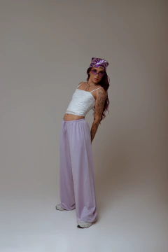 Calça wide leg malha resort lilás