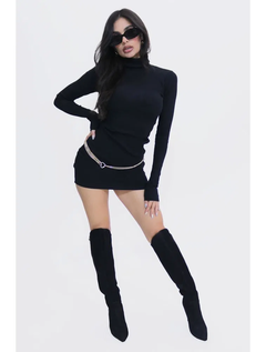 vestido canelado gola alta