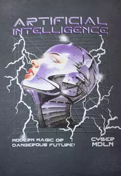 Camiseta Maxi Boy Over Artificial Intelligence Chumbo Estonada - comprar online