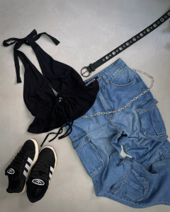 Calça jeans cargo maite - BY Famelli