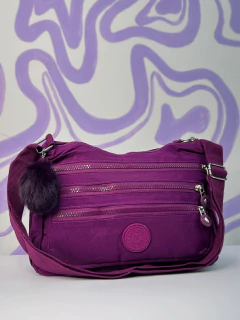 Bolsa tactel multifuncional w/ pompom roxa na internet