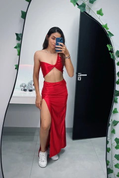 Conjunto grécia cetim perolado vermelho