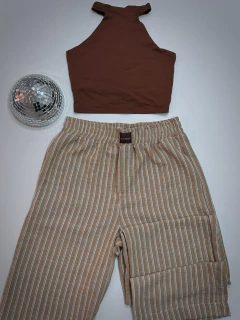 Calça Label marrom wide led cos com elástico marrom - BY Famelli