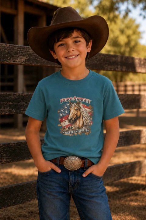 Camiseta Infantil Masculina Estampa Western Spirit - Puro Sangue