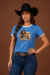 T-Shirt Feminina Estampa Azul E02 Cavalo De Ouro - Puro Sangue
