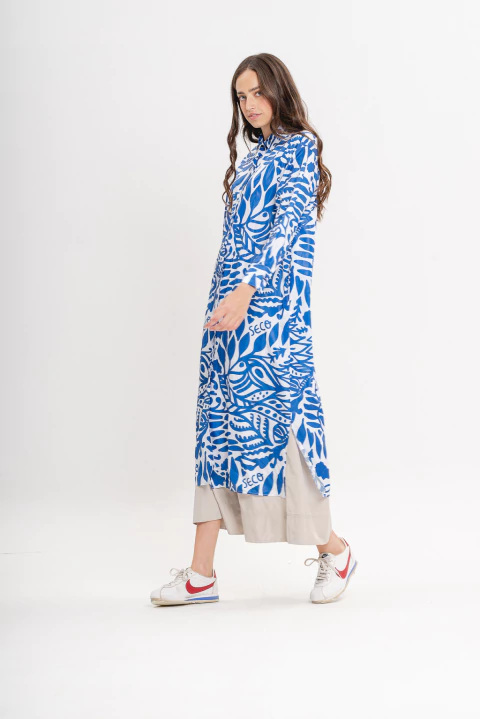 Vestido camisero Flowers Azul - comprar online