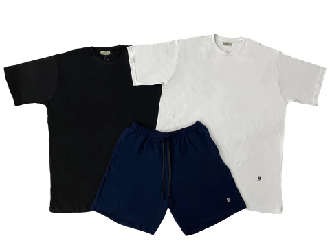 Combo 2 Remeras + 1 Short en Algodón Rústico Azul