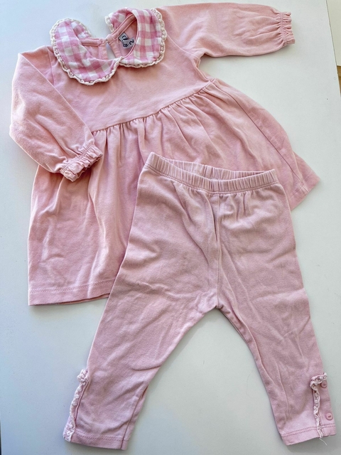 Conjunto rosa encaje vestido + pantalon tomiko 9m(229)