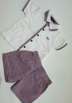 Conjunto blanco a cuadros Chomba + short magdalena esposito 3m(238)