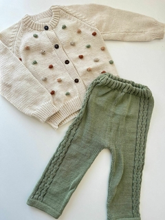 Conjunto tejido beige y calza 9-12m(01)