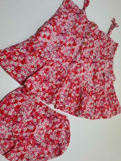 Vestido musculosa rosa floreado + bombachudo pillin 12m (79)