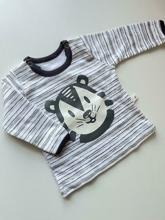 Remera ml gris y blanca tigre crayon 6m(288)
