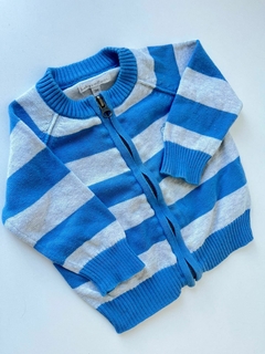 Campera tejida lineas blancas y celeste babycottons 3m(250) - comprar online