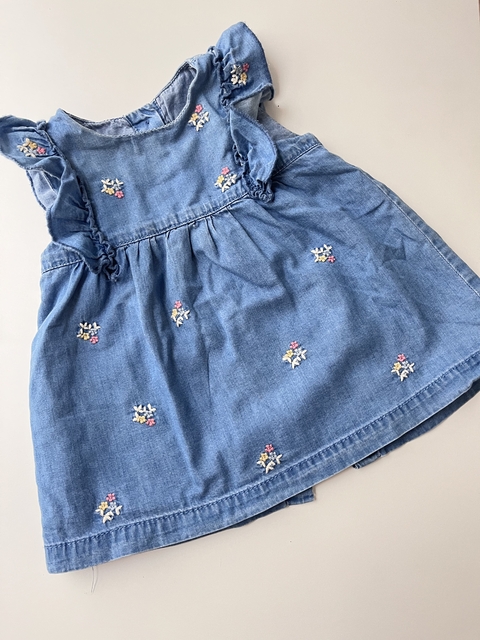 Vestido ZArA de Jean con flores t6-9m(169)