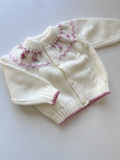Cardigan tejido florcitas ele ele rn(225)