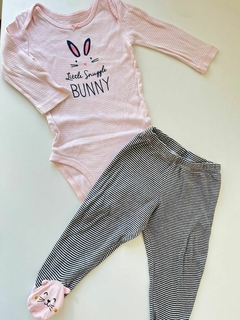Duo bunny body ml rosa y calza lineas negras carters 6m(255)
